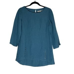 Soft Surroundings Top Women's XS Blue 3/4 sleeve keyhold back gauze buttons
